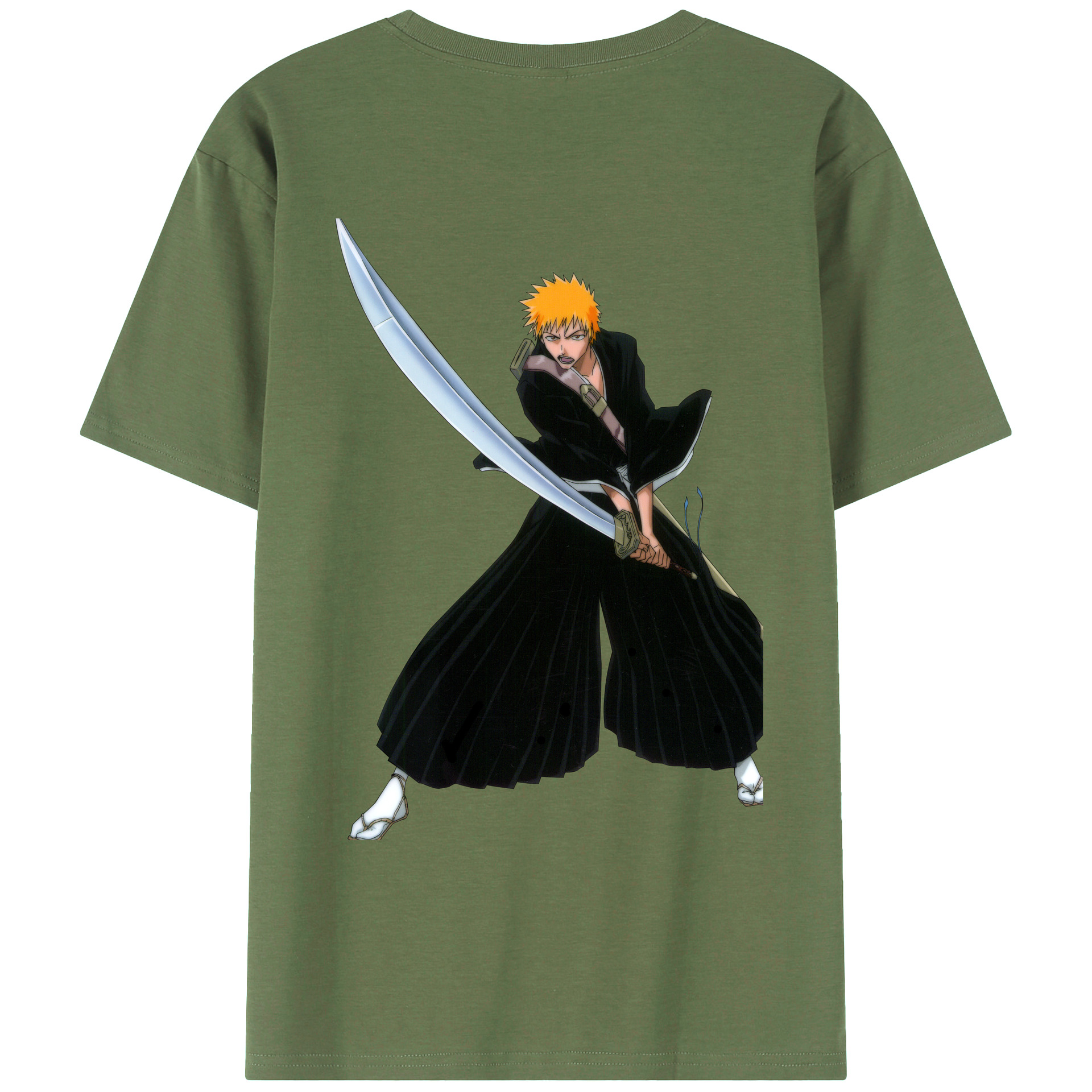 （画像用） ブリーチ 黒崎一護（くろさき いちご）BLEACH Kurosaki Ichigo 綿100％ メンズ半袖Tシャツ（バックプリント） 通気性